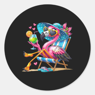 Pink Flamingo Beach Summer Vibes Palm Tree Tropica Classic Round Sticker