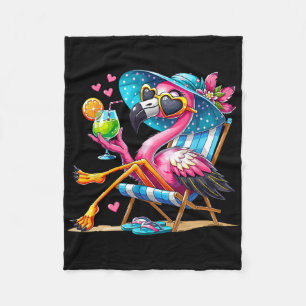 Pink Flamingo Beach Summer Vibes Palm Tree Tropica Fleece Blanket
