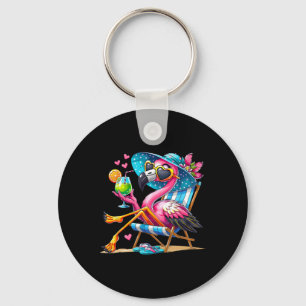 Pink Flamingo Beach Summer Vibes Palm Tree Tropica Key Ring