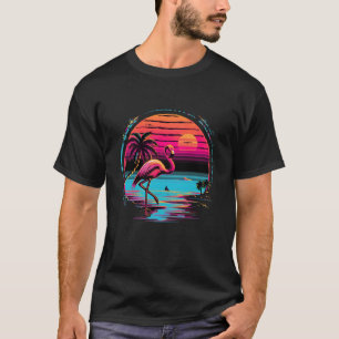 Pink Flamingo Beach Summer Vibes Palm Tree Tropica T-Shirt
