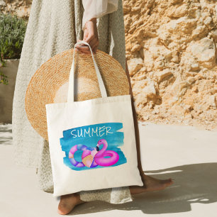 Pink Flamingo Beach  Tote Bag