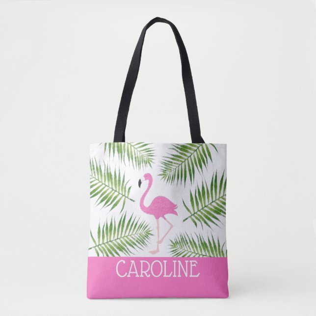 Pink Flamingo Beach Tote Bag (Front)