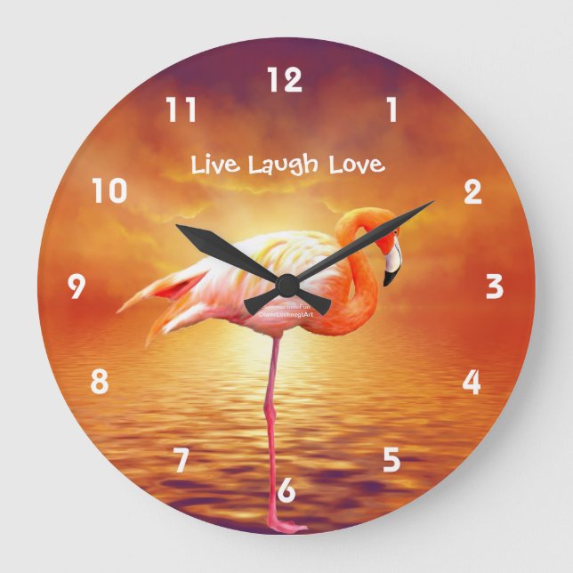 Pink Flamingo Beach Wall Clock (Front)
