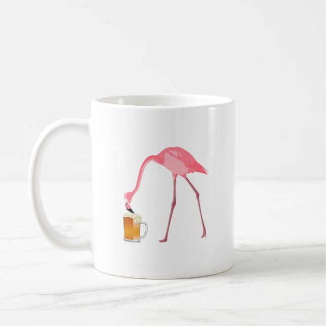 Pink Flamingo Beer Lover Coffee Mug (Left)