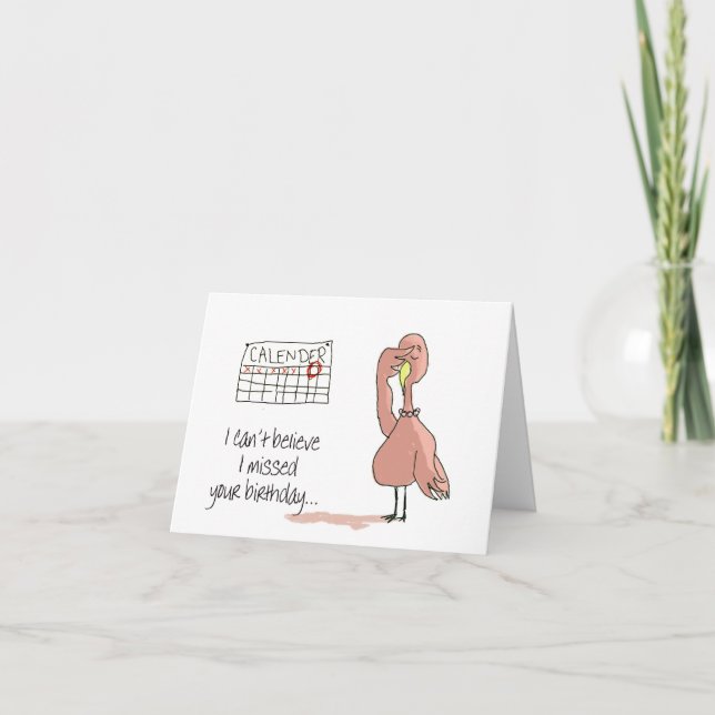 Pink Flamingo Bird Belated Happy Birthday Card (Front)