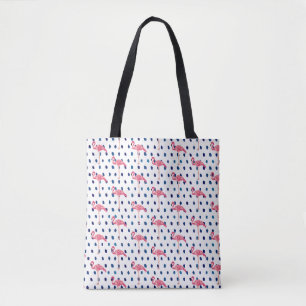 Pink Flamingo Bird Dot Pattern Tote Bag