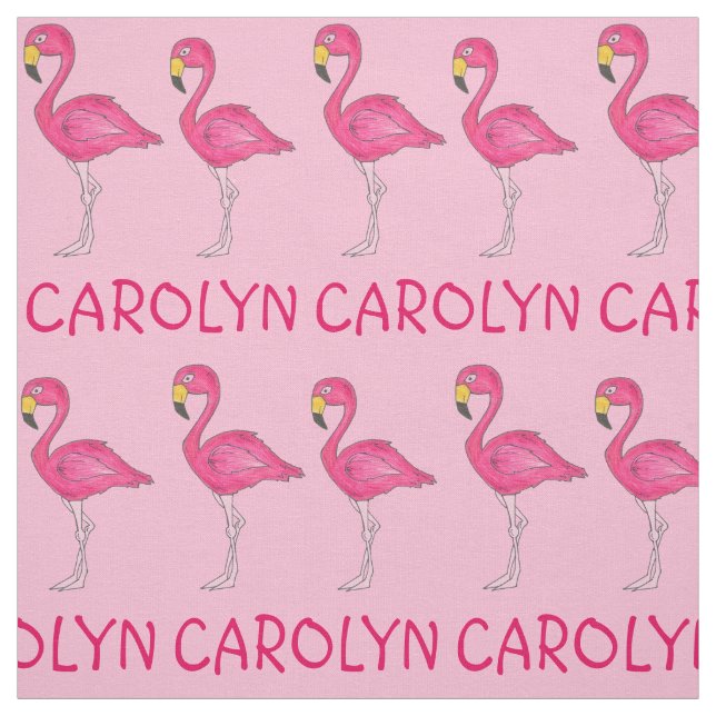 Pink Flamingo Bird Flamingos Personalised Name Fab Fabric (Swatch)