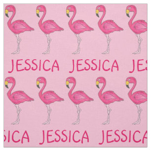 Pink Flamingo Bird Flamingos Personalised Name Fabric