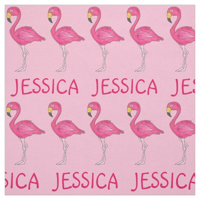 Pink Flamingo Bird Flamingos Personalised Name Fabric (Swatch)