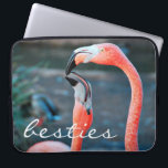 Pink Flamingo Bird Friends Photo Besties Script Laptop Sleeve<br><div class="desc">Who says flamingos can’t have fun with their favourite pal? Smile whenever you use this stunning, colourful photography neoprene laptop sleeve of two pink flamingos playing around. This laptop sleeve comes in three sizes: 15", 13", and 10”. Makes a great gift for your best friend! You can easily personalise this...</div>