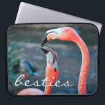 Pink Flamingo Bird Friends Photo Besties Script Laptop Sleeve<br><div class="desc">Who says flamingos can’t have fun with their favourite pal? Smile whenever you use this stunning, colourful photography neoprene laptop sleeve of two pink flamingos playing around. This laptop sleeve comes in three sizes: 15", 13", and 10”. Makes a great gift for your best friend! You can easily personalise this...</div>