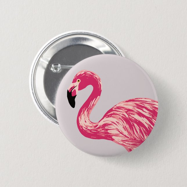 Pink Flamingo Bird Illustration Button (Front & Back)