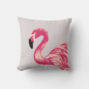 Pink Flamingo Bird Illustration Throw Pillow