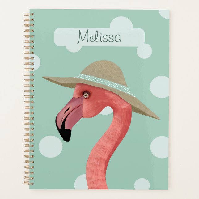 Pink Flamingo Bird Playful Polka Dots Planner (Front)