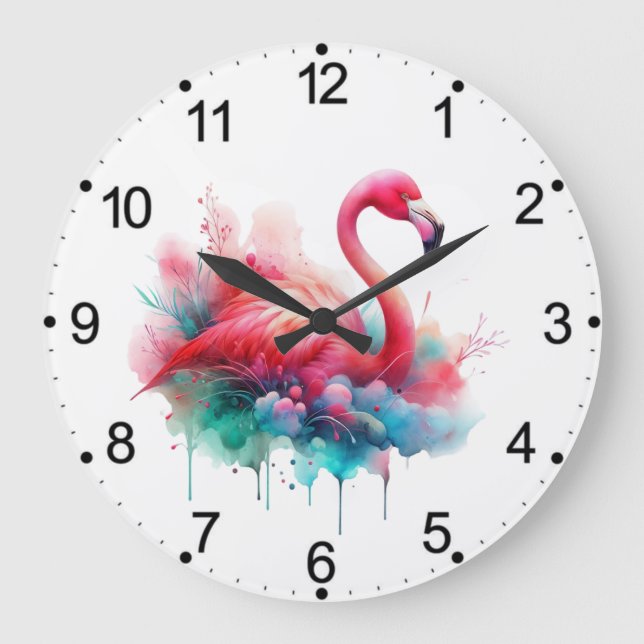 Pink Flamingo Bird Sublimation Large Clock (Front)