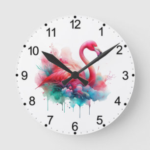 Pink Flamingo Bird Sublimation Round Clock