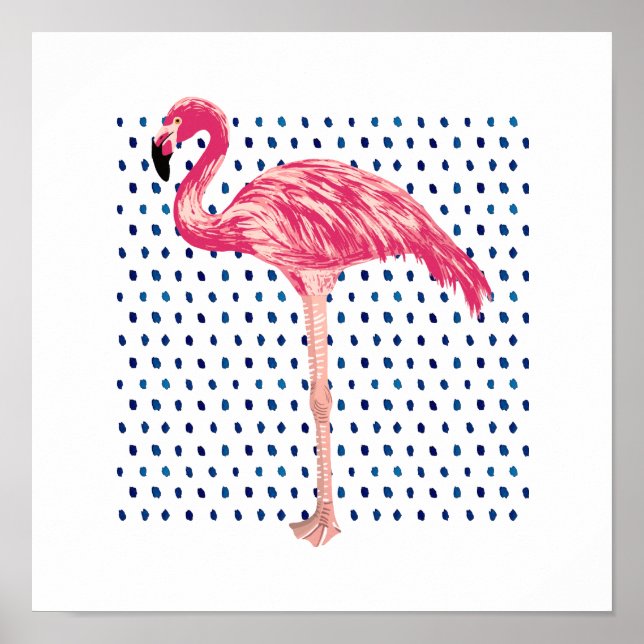 Pink Flamingo Bird Watercolor Dot Pattern Poster (Front)