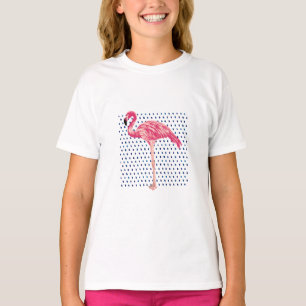 Pink Flamingo Bird Watercolor Dot Pattern T-Shirt
