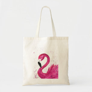Pink flamingo bird watercolor girly chic tropical tote bag