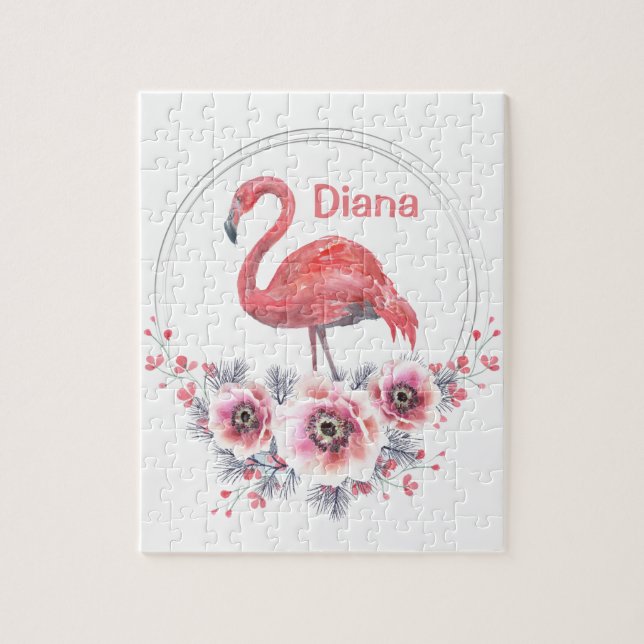 Pink Flamingo, bird, watercolor Jigsaw Puzzle (Vertical)