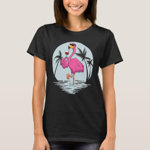 Pink Flamingo Bird With Glass Of Wine Summer Vacat T-Shirt