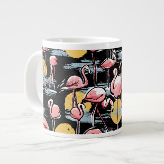 Pink Flamingo birds and sunset | Tropical Tango Large Coffee Mug