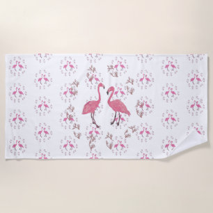Pink Flamingo Birds Art Beach Towel