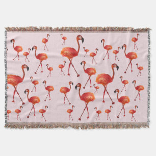 Pink Flamingo Birds Throw Blanket