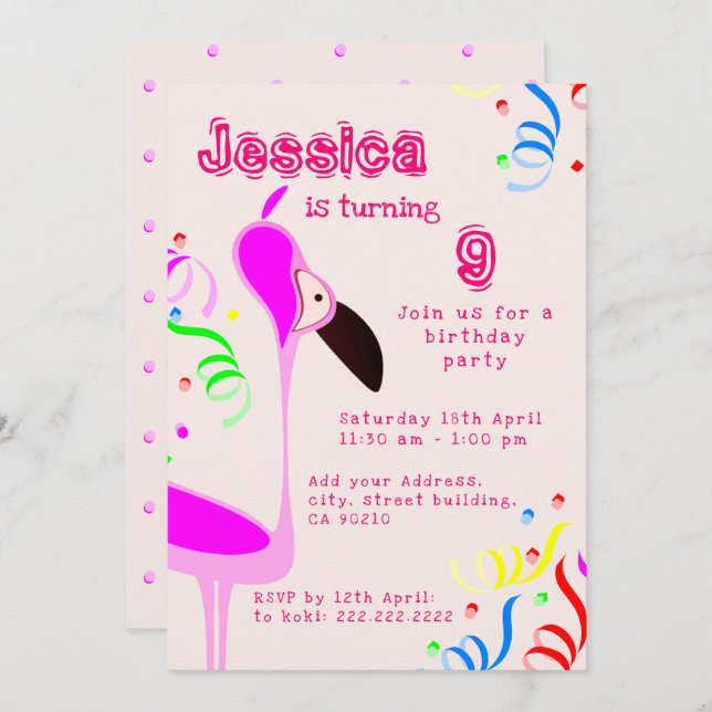 Pink Flamingo Birthday  Invitation (Front/Back)