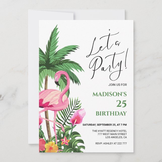 Pink Flamingo Birthday Invitation (Front)