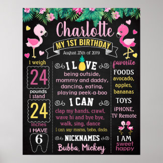 Pink Flamingo Birthday party chalkboard Poster