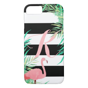 Pink Flamingo & Black Stripes Monogrammed Case-Mate iPhone Case