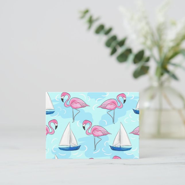 Pink Flamingo Blue Sailboat Preppy Card (Standing Front)
