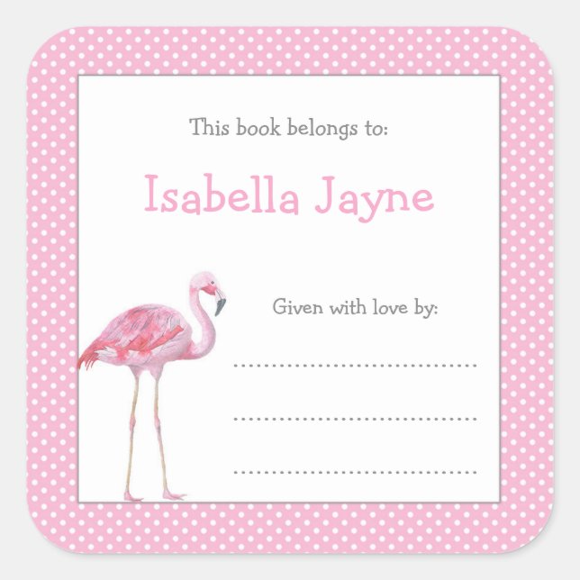 Pink Flamingo Book Square Sticker (Front)