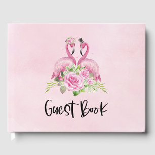 Pink Flamingo Bride and Groom Wedding Guest Book