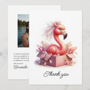 Pink Flamingo Bride Lake Bachelorette Photo Thank You Card