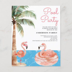 Pink Flamingo Budget Pool Party Invitation Flyer