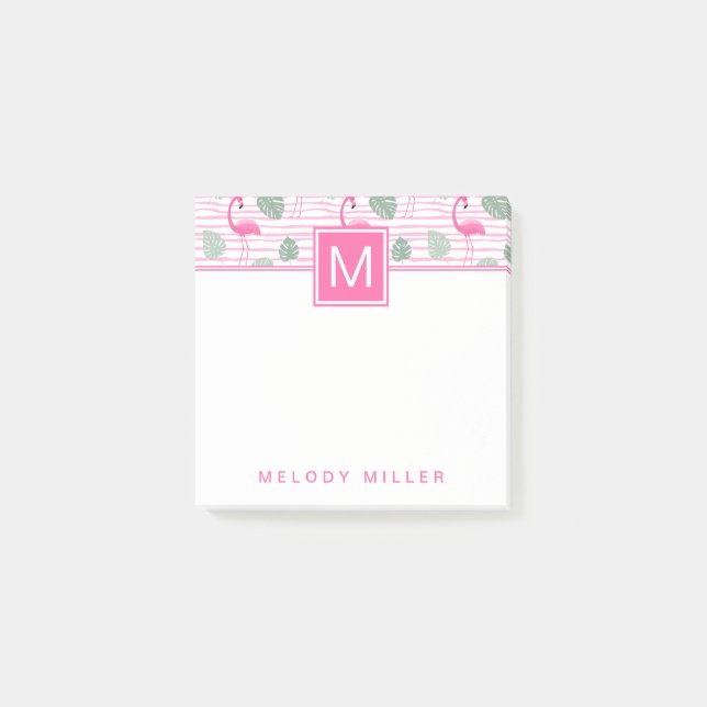Pink Flamingo Centre Square Personalised Post-it Notes (Front)