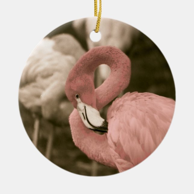 Pink Flamingo Ceramic Tree Decoration (Front)