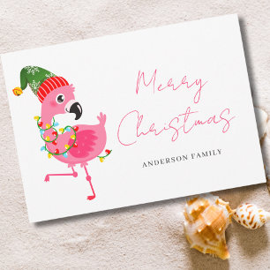 Pink Flamingo Christmas Holiday Card