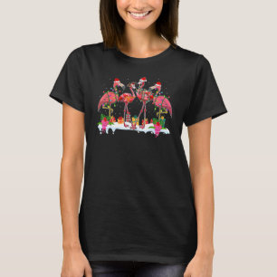 Pink Flamingo Christmas Lighting Xmas Tree Santa H T-Shirt