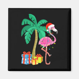 Pink Flamingo Christmas Palm Tree Tropical Xmas Fu Magnet