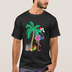 Pink Flamingo Christmas Palm Tree Tropical Xmas Fu T-Shirt