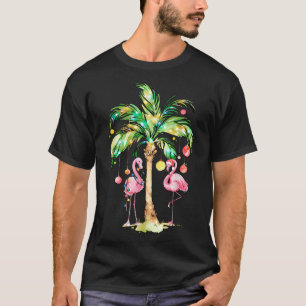 Pink Flamingo Christmas Palm Tree Tropical Xmas  T-Shirt