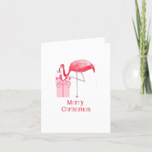 Pink Flamingo Christmas Retro Tropical Holiday Card