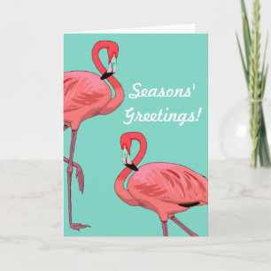 Pink Flamingo Christmas Seasons Greetings Holiday Card