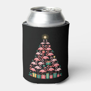 Pink Flamingo Christmas Tree Cute Xmas Holiday Can Cooler