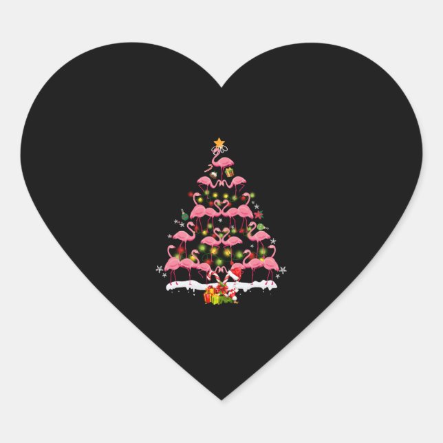 Pink Flamingo Christmas Tree Xmas Lights Women Heart Sticker (Front)