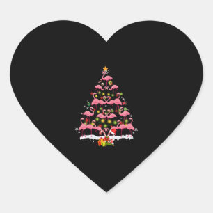Pink Flamingo Christmas Tree Xmas Lights Women Heart Sticker