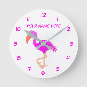 Pink Flamingo Clock Personalized Name Text